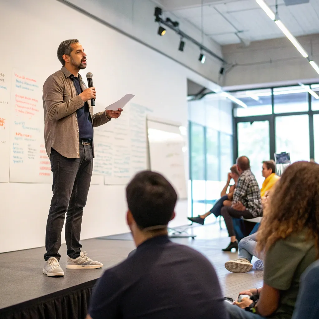 Founder speaking at a workshop